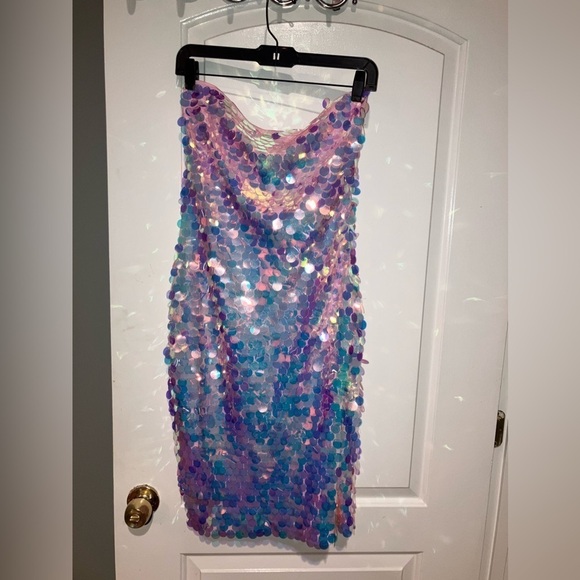 $248 NWT Susana Monaco Disco Sequin Tube Midi Dress Iridescent 🪩 Small - Picture 6 of 11